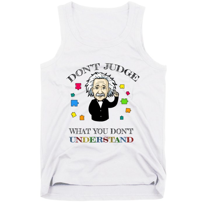 Autism Awareness Teacher Accept Don't Judge Albert Einstein Tank Top