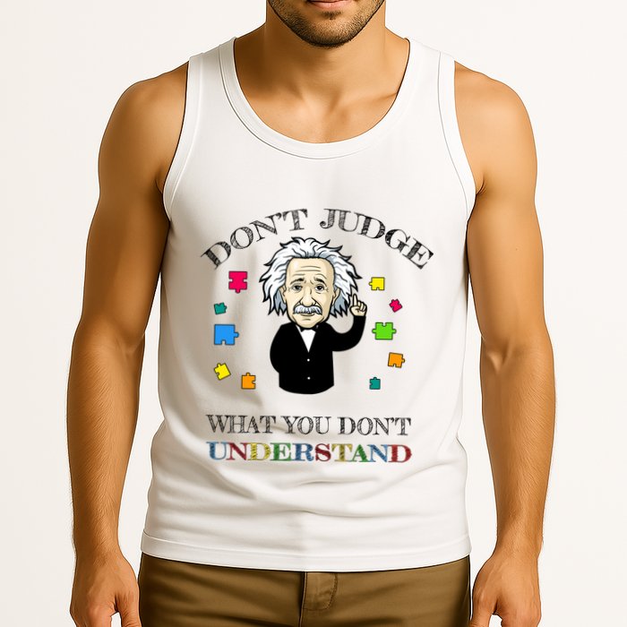 Autism Awareness Teacher Accept Don't Judge Albert Einstein Tank Top