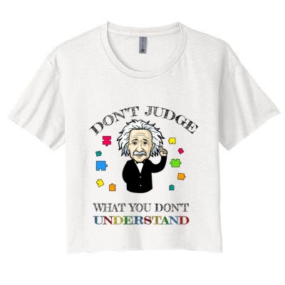 Autism Awareness Teacher Accept Don't Judge Albert Einstein Crop Top