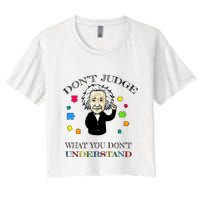 Autism Awareness Teacher Accept Don't Judge Albert Einstein Crop Top