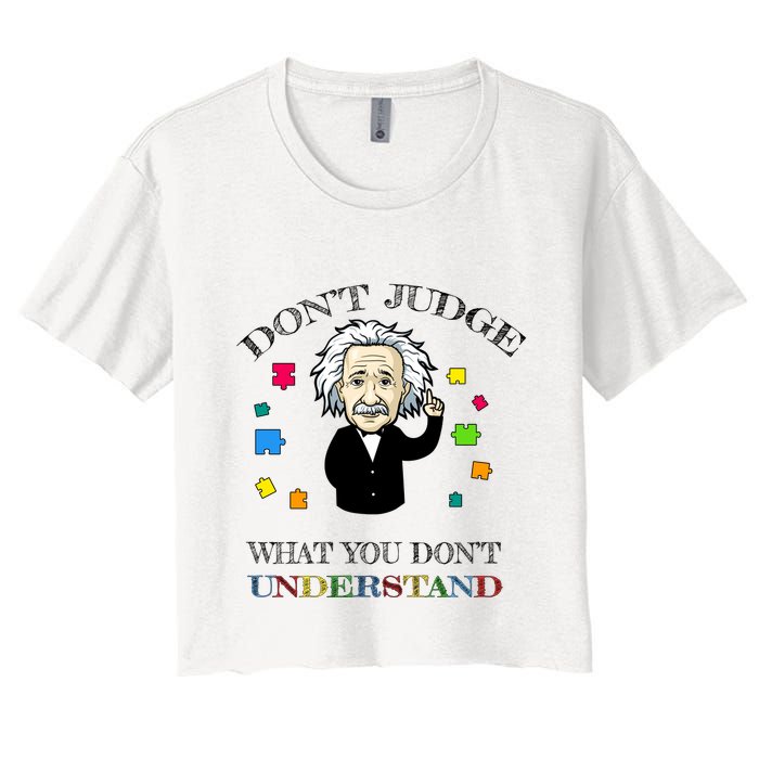 Autism Awareness Teacher Accept Don't Judge Albert Einstein Crop Top