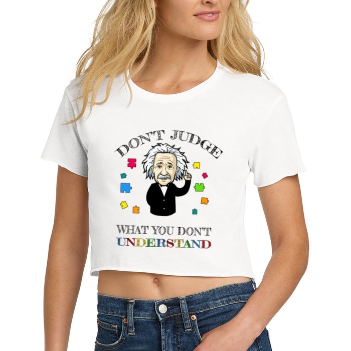 Autism Awareness Teacher Accept Don't Judge Albert Einstein Crop Top