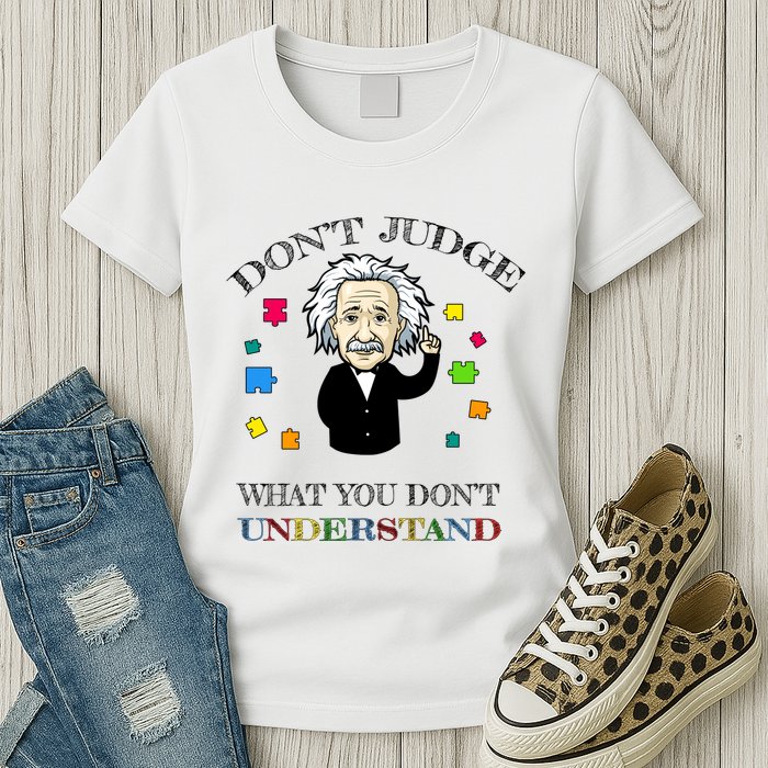 Autism Awareness Teacher Accept Don't Judge Albert Einstein Womens T-Shirt