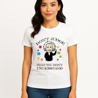 Autism Awareness Teacher Accept Don't Judge Albert Einstein Womens T-Shirt