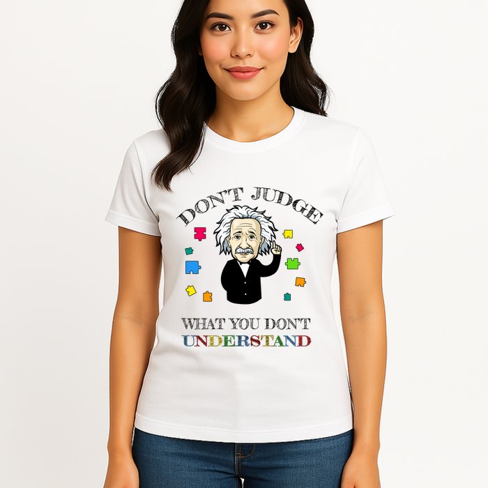 Autism Awareness Teacher Accept Don't Judge Albert Einstein Womens T-Shirt