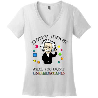 Autism Awareness Teacher Accept Don't Judge Albert Einstein Women's V-Neck T-Shirt