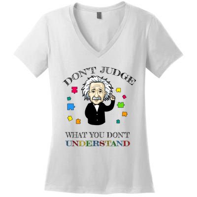 Autism Awareness Teacher Accept Don't Judge Albert Einstein Women's V-Neck T-Shirt