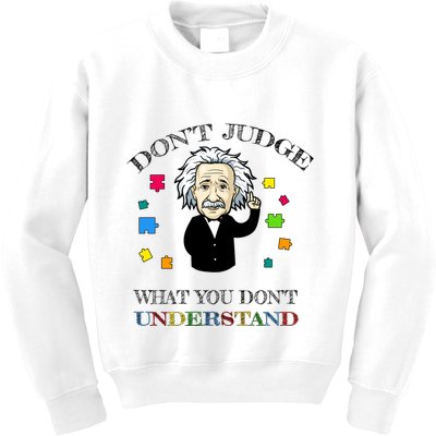 Autism Awareness Teacher Accept Don't Judge Albert Einstein Kids Sweatshirt