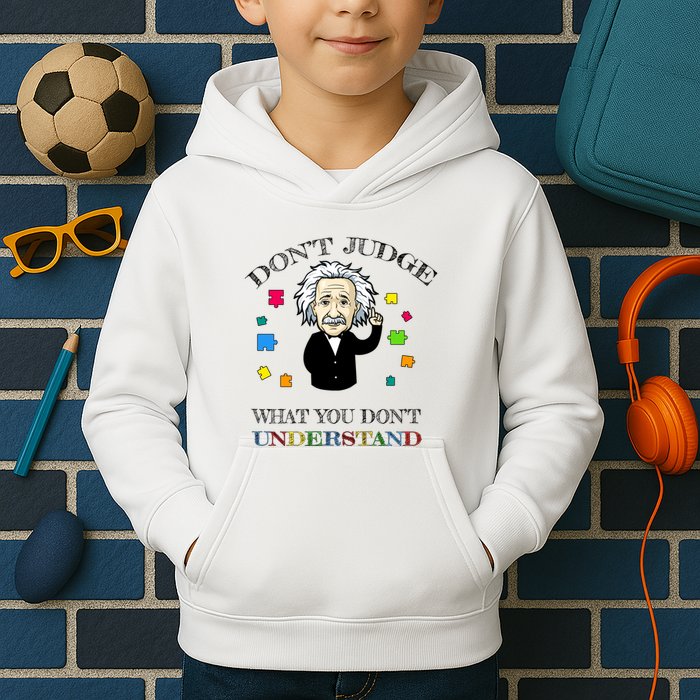 Autism Awareness Teacher Accept Don't Judge Albert Einstein Kids Hoodie