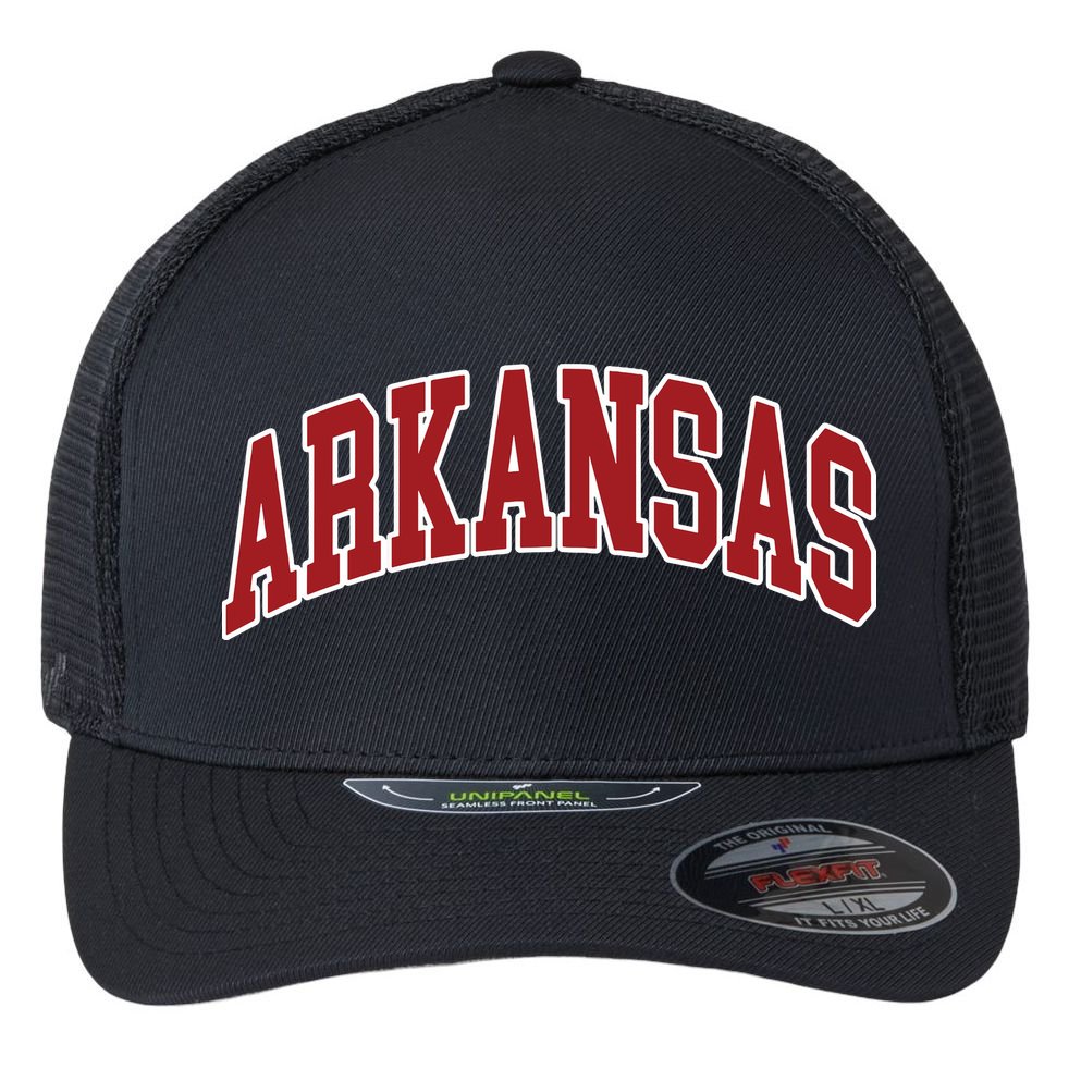 Arkansas Ar Throwback Design Print Classic Flexfit Unipanel Trucker Cap