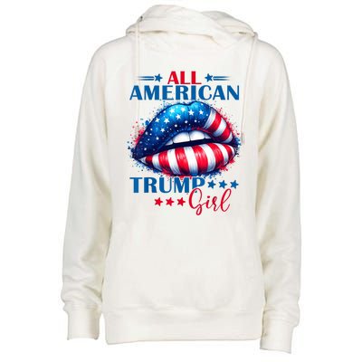 All American Trump Girl Lips American Flag Trump Girl Womens Funnel Neck Pullover Hood