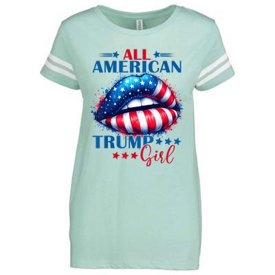 All American Trump Girl Lips American Flag Trump Girl Enza Ladies Jersey Football T-Shirt