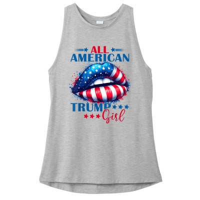 All American Trump Girl Lips American Flag Trump Girl Ladies PosiCharge Tri-Blend Wicking Tank