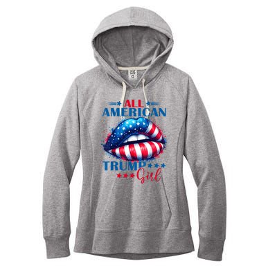 All American Trump Girl Lips American Flag Trump Girl Women's Fleece Hoodie