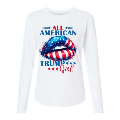 All American Trump Girl Lips American Flag Trump Girl Womens Cotton Relaxed Long Sleeve T-Shirt