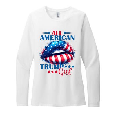 All American Trump Girl Lips American Flag Trump Girl Womens CVC Long Sleeve Shirt