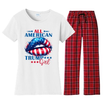 All American Trump Girl Lips American Flag Trump Girl Women's Flannel Pajama Set