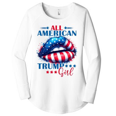 All American Trump Girl Lips American Flag Trump Girl Women's Perfect Tri Tunic Long Sleeve Shirt