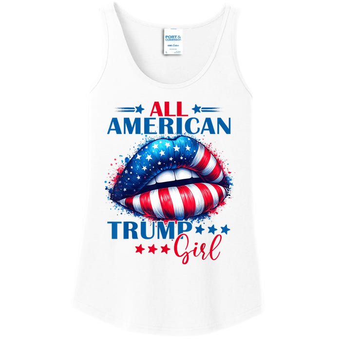 All American Trump Girl Lips American Flag Trump Girl Ladies Essential Tank