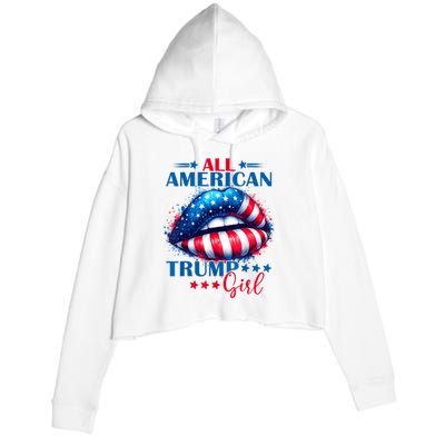 All American Trump Girl Lips American Flag Trump Girl Crop Fleece Hoodie