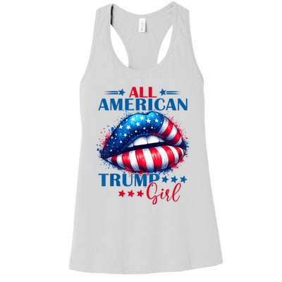 All American Trump Girl Lips American Flag Trump Girl Women's Racerback Tank