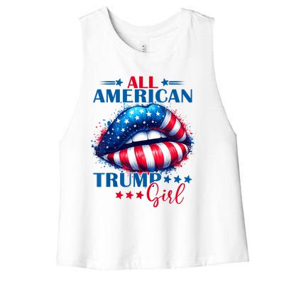 All American Trump Girl Lips American Flag Trump Girl Women's Racerback Cropped Tank