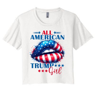 All American Trump Girl Lips American Flag Trump Girl Women's Crop Top Tee