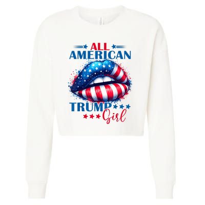 All American Trump Girl Lips American Flag Trump Girl Cropped Pullover Crew