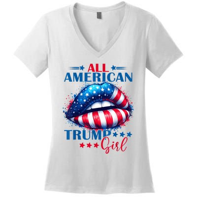 All American Trump Girl Lips American Flag Trump Girl Women's V-Neck T-Shirt