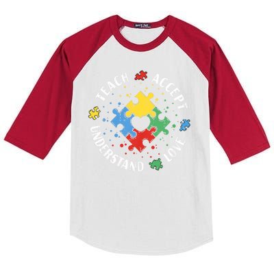 Autism Awareness Teacher Teach Accept Understand Love Kids Colorblock Raglan Jersey