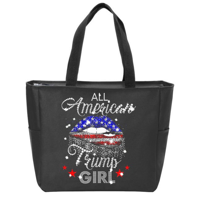All American Trump Girl Mouth Diamond Zip Tote Bag