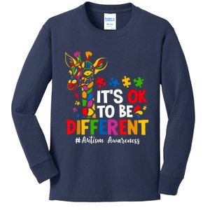 Autism Awareness Teacher Cute Giraffe Its Ok To Be Different Kids Long Sleeve Shirt