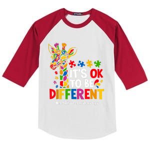 Autism Awareness Teacher Cute Giraffe Its Ok To Be Different Kids Colorblock Raglan Jersey