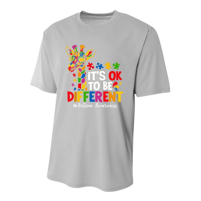 Autism Awareness Teacher Cute Giraffe Its Ok To Be Different Youth Performance Sprint T-Shirt