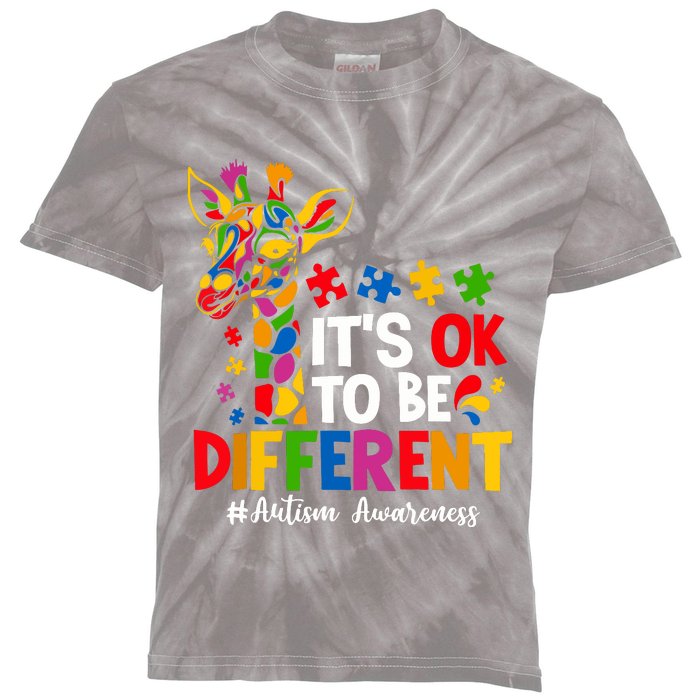 Autism Awareness Teacher Cute Giraffe Its Ok To Be Different Kids Tie-Dye T-Shirt