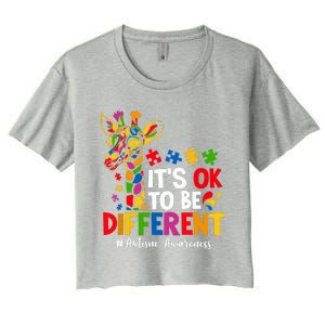 Autism Awareness Teacher Cute Giraffe Its Ok To Be Different Women's Crop Top Tee