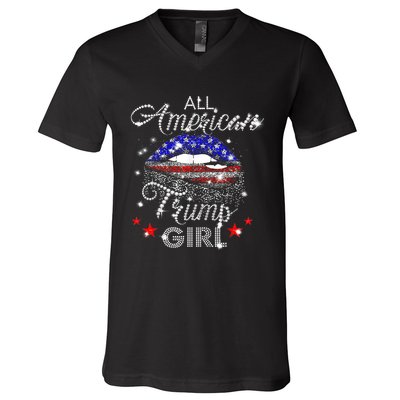 All American Trump Girl Mouth Diamond V-Neck T-Shirt