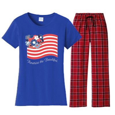 Americana America The Beautiful Flowers Funny Gift Women's Flannel Pajama Set