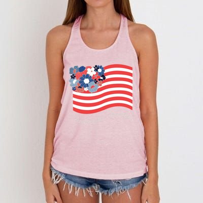 Americana America The Beautiful Flowers Funny Gift Women's Knotted Racerback Tank