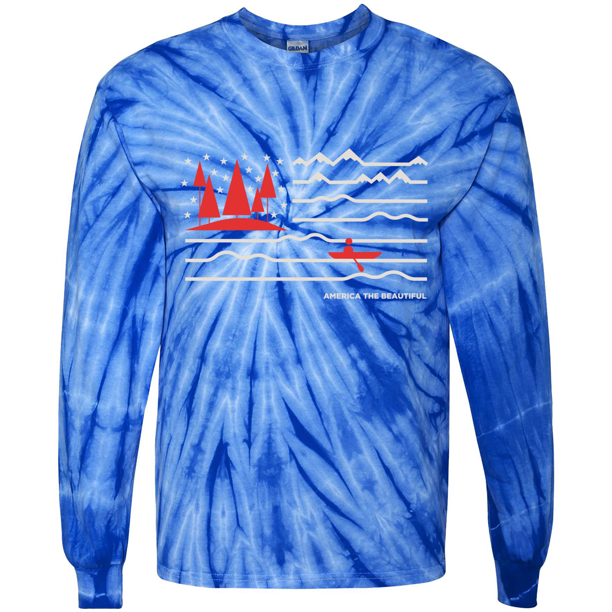 Americana America The Beautiful Sailing Ship Gift Tie-Dye Long Sleeve Shirt