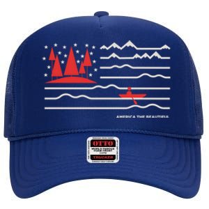 Americana America The Beautiful Sailing Ship Gift High Crown Mesh Back Trucker Hat