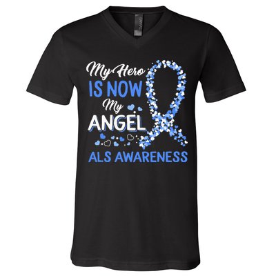 Als Awareness The Hero Is Now My Angel Family Remembrance V-Neck T-Shirt