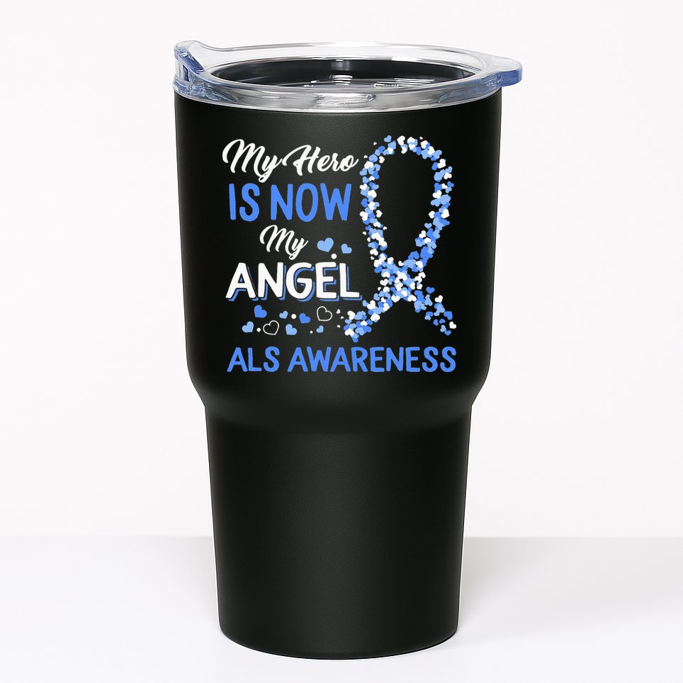 Als Awareness The Hero Is Now My Angel Family Remembrance Tumbler