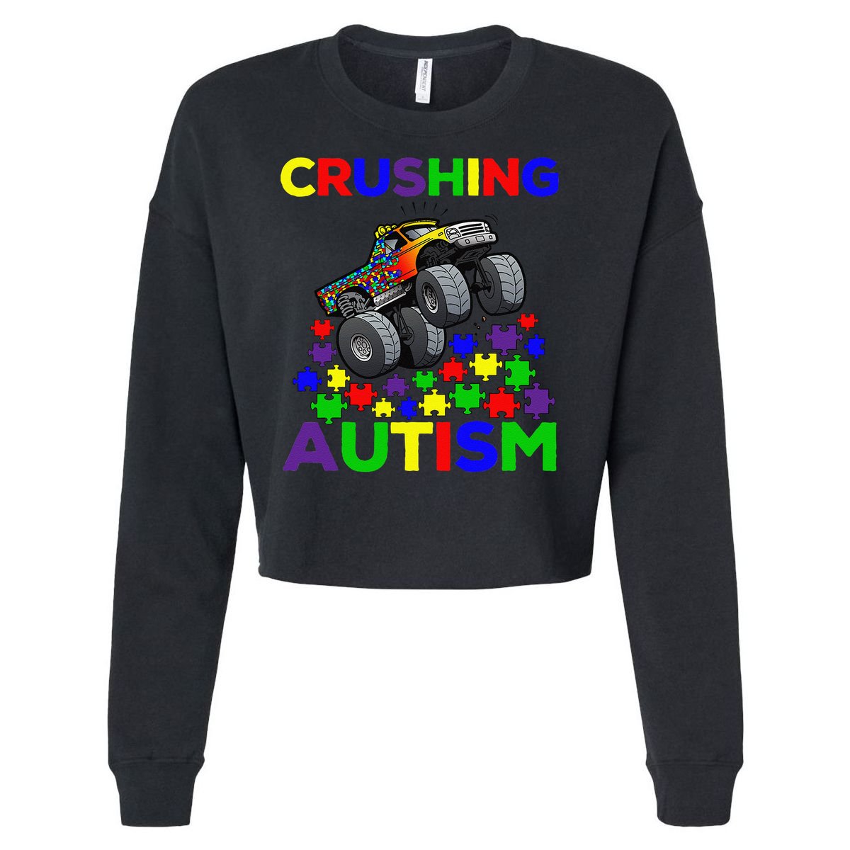Autism Awareness Truck Crushing Autism For Cropped Pullover Crew