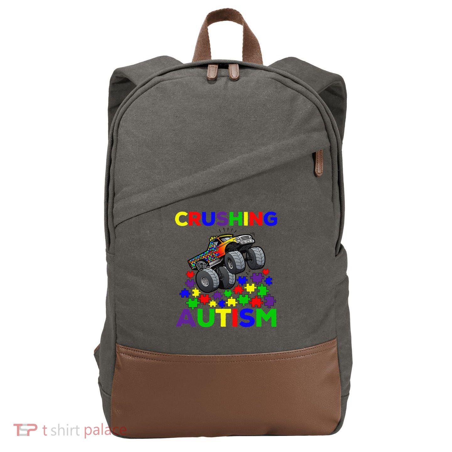 Autism Awareness Truck Crushing Autism For Cotton Canvas Backpack