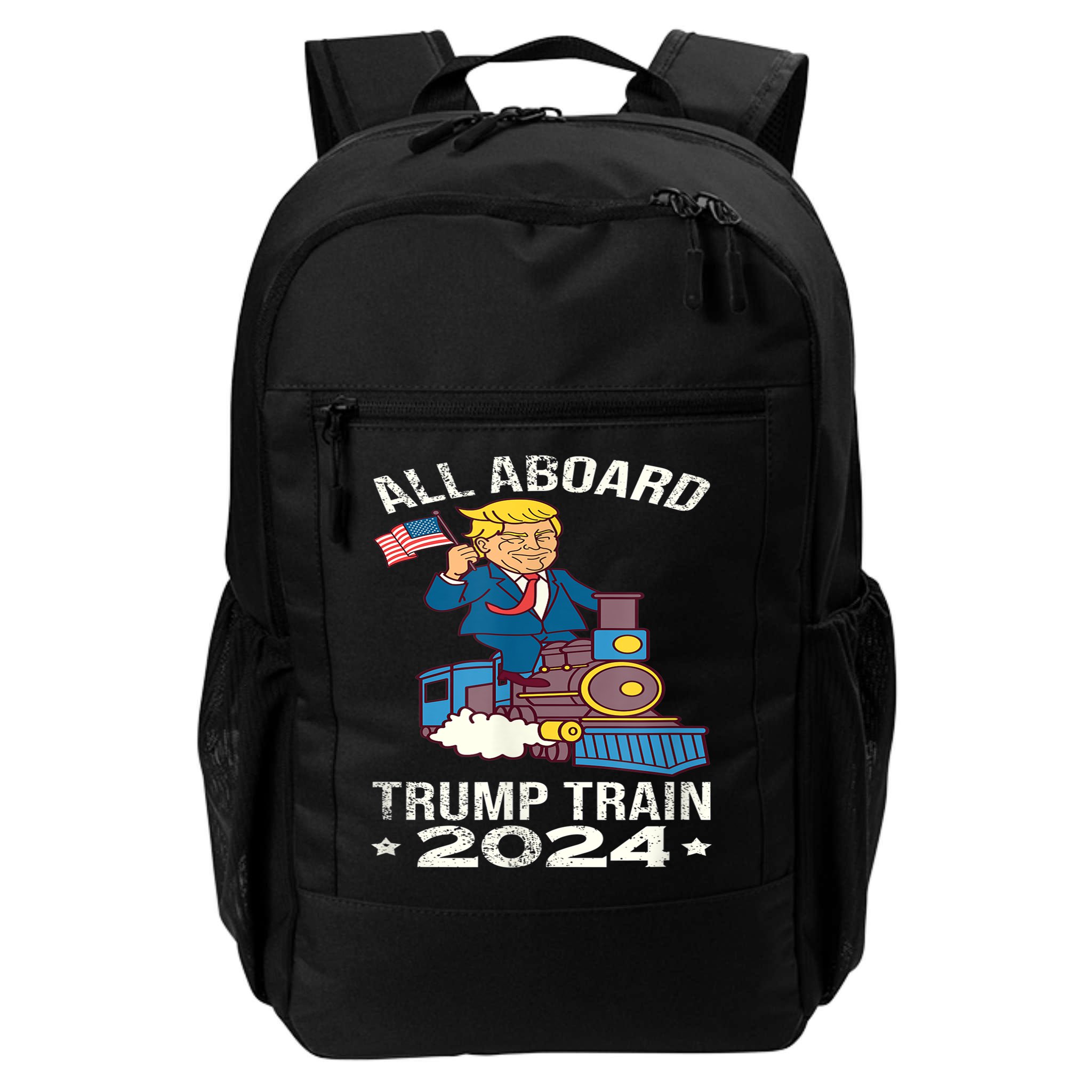 ALL ABOARD TRUMP TRAIN 2024 Patriotic American Flag Backpack