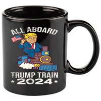 ALL ABOARD TRUMP TRAIN 2024 Patriotic American Flag 11oz C Handle Ceramic Mug