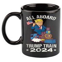 ALL ABOARD TRUMP TRAIN 2024 Patriotic American Flag 11oz C Handle Ceramic Mug