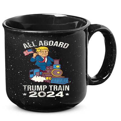 ALL ABOARD TRUMP TRAIN 2024 Patriotic American Flag 15oz Campfire Ceramic Mug