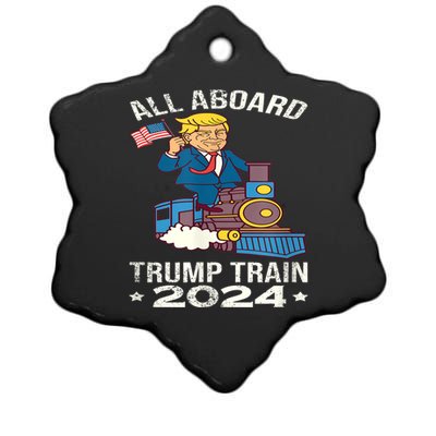 ALL ABOARD TRUMP TRAIN 2024 Patriotic American Flag Ceramic Star Ornament